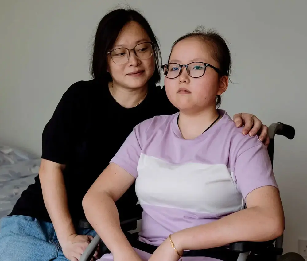 Mother comforting child